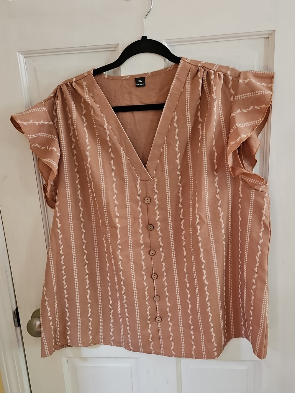 SHEIN Dusty Rose V-Neck Button Front Flutter Sleeve Blouse